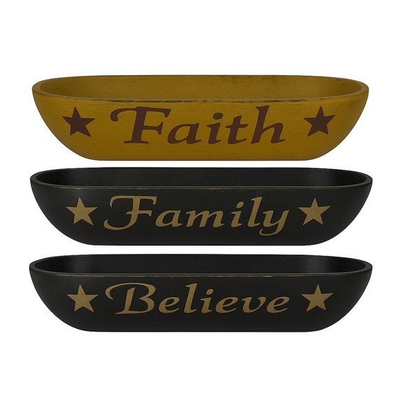 Primitive Wooden Trays Set of 3 Faith/Simplify, Believe/Family Rustic Country - Picture 1 of 4